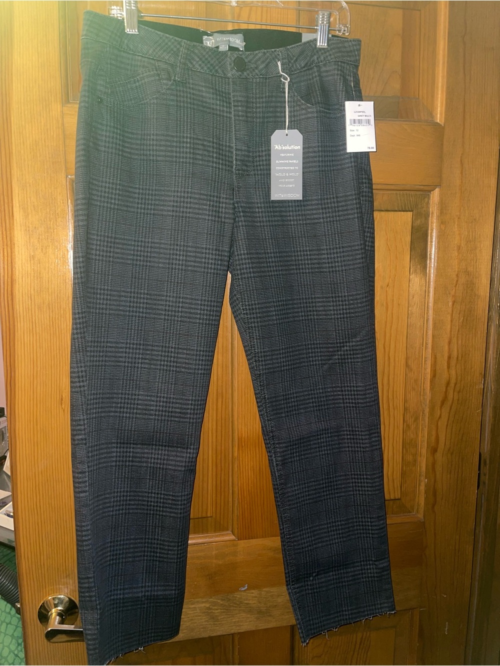 Wit & Wisdom Slim Straight Plaid Pants in Charcoal